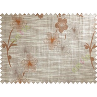 Brown Orange Twig Floral Design Polycotton Main Curtain-Designs