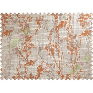 Orange Beige Grey Spring Floral Tree Polycotton Main Curtain-Designs