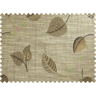 Black Brown Beige Peepal Leaf Polycotton Main Curtain-Designs