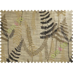 Black Brown Beige Natural Ferns Forest Poly Main Curtain-Designs