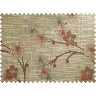 Brown Maroon Beige Twig Floral Design Polycotton Main Curtain-Designs