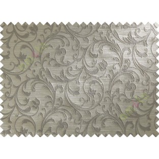 Grey Brown Floral Leaf Creeper Polycotton Main Curtain-Designs