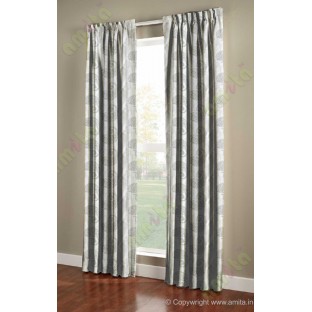 Pure White Silver Color Horizontal Stripes with Emb Paisley Design Polyester Sheer Curtain-Designs