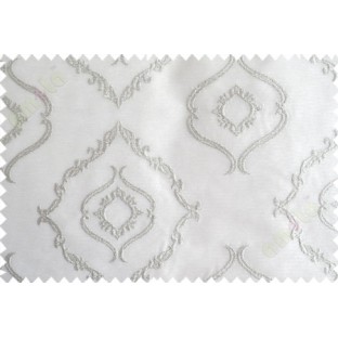 Pure White with Silver Color Traditional Emb Damask Pattern Polyester Sheer Curtain-Designs