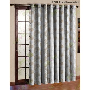 Pure White Beige Color Horizontal Stripes with Emb Paisley Design Polyester Sheer Curtain-Designs