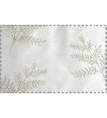 Pure White Beige Color Horizontal Stripes with Plant Metisse Polyester Sheer Curtain-Designs
