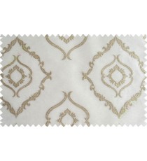 Pure White Brown Beige Color Traditional Emb Damask Pattern Polyester Sheer Curtain-Designs