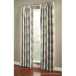 Pure White Gold Color Horizontal Stripes with Emb Paisley Design Polyester Sheer Curtain-Designs