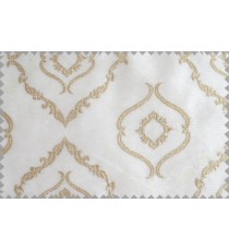 Pure White Gold Color Traditional Emb Damask Pattern Polyester Sheer Curtain-Designs
