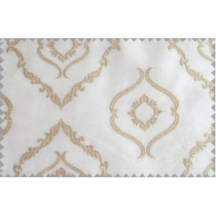 Pure White Gold Color Traditional Emb Damask Pattern Polyester Sheer Curtain-Designs