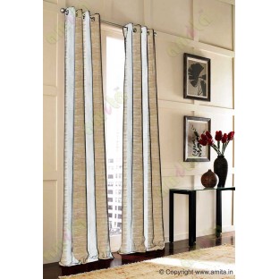 Pure White Gold Color Horizontal Stripes with Plant Metisse Polyester Sheer Curtain-Designs