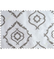 Pure White Black Brown Color Traditional Emb Damask Pattern Polyester Sheer Curtain-Designs