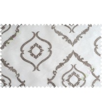 White Brown Color Traditional Emb Damask Pattern Polyester Sheer Curtain-Designs