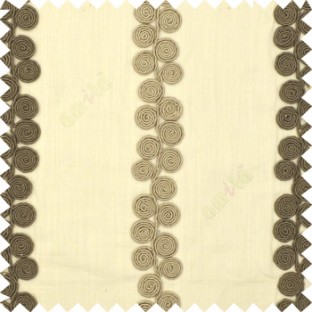 Grey beige cream color traditional vertical swirls circles embossed pattern on solid plain background linen main curtain