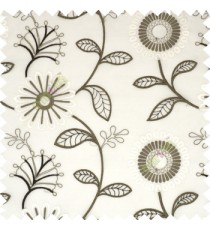 Brown white color beautiful flower geometric circle twigs floral leaf embroidery pattern sheer curtain