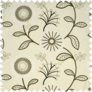 Dark grey cream white color sunflower twig leaf pattern embroidery designs poly main curtain