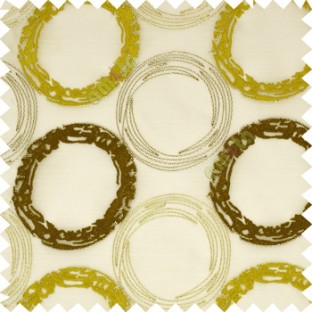 Large purple and silver yellow hand scribble circles on white transparent sheer curtain