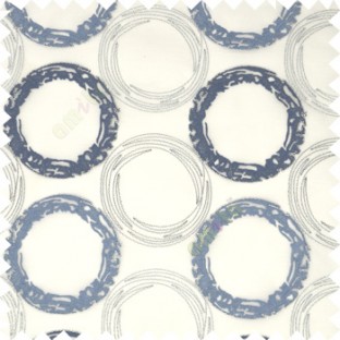 Large royal blue and silver hand scribble circles on white transparent sheer curtain