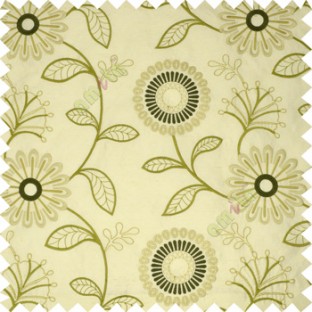 Green white beige color sunflower twig leaf pattern embroidery designs poly main curtain