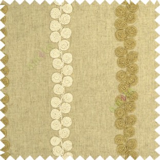 Cream brown beige color traditional vertical swirls circles embossed pattern on solid plain background linen main curtain