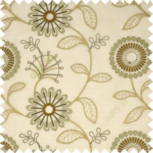 Brown grey color beautiful flower geometric circle twigs floral leaf embroidery pattern sheer curtain