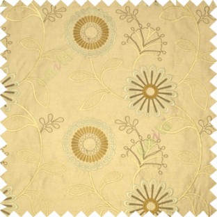Brown grey color sunflower twig leaf pattern embroidery designs poly main curtain