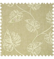Beige white beautiful big leaf self design transparent background linen embroidery sheer curtain