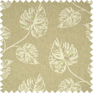 Half white Birch Leaf Pattern with White Background Cotton Main Curtain