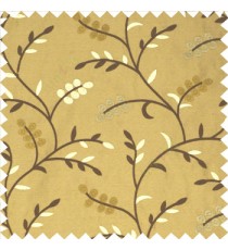 Dark brown cream color natural look beautiful floral twig pattern leaf flower buds circles embroidery designs with thick fabric poly main curtain