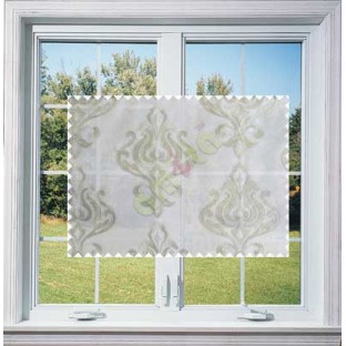 White Grey Color Leatherette Damask Patch with Transparent Background Polycotton Sheer Curtain-Designs