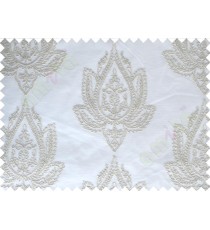 Pure White Beige Color Elegant Damask Emb Design with Polycotton Sheer Curtain-Designs