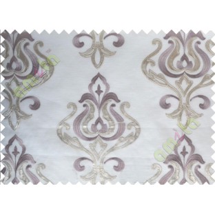 Pure White Purple Brown Color Leatherette Damask Patch with Transparent Background Polycotton Sheer Curtain-Designs