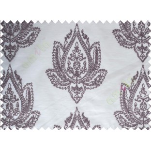 Pure White Purple Color Elegant Damask Emb Design with Polycotton Sheer Curtain-Designs