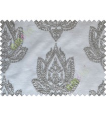 Half White Grey Color Elegant Damask Emb Design with Polycotton Sheer Curtain-Designs