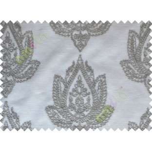 Half White Grey Color Elegant Damask Emb Design with Polycotton Sheer Curtain-Designs