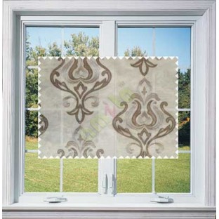 Beige Brown Color Leatherette Damask Patch with Transparent Background Polycotton Sheer Curtain-Designs