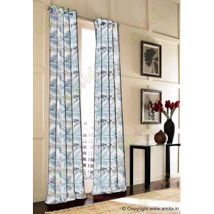White blue cut floral poly main curtain designs