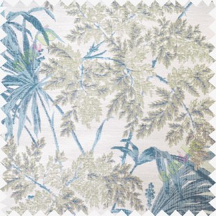 Blue white beige leaves poly main curtain designs