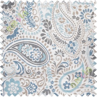 Blue white floral paisley poly main curtain designs