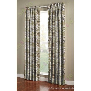 Brown yellow cut floral poly main curtain designs