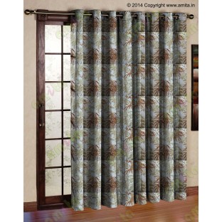 Green yellow brown leaves poly main curtain designs