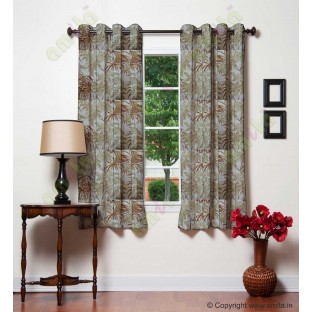 Green yellow brown leaves poly main curtain designs