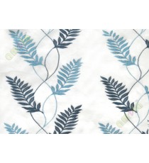 Pure white aqua blue embroidery tendril leaf poly sheer curtain designs