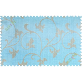 Aqua blue beige botanical design polycotton main curtain designs