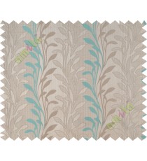 Aqua blue beige leafy design polycotton main curtain designs