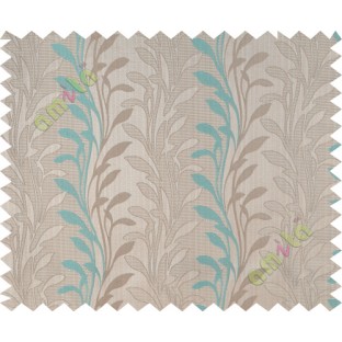Aqua blue beige leafy design polycotton main curtain designs