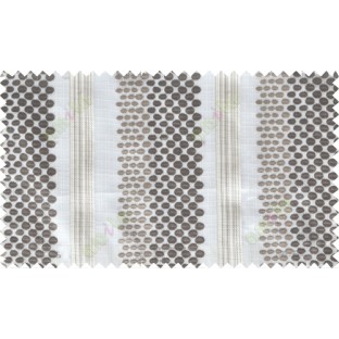 White grey brown geometric circles with vertical stripes poly sheer curtain designs