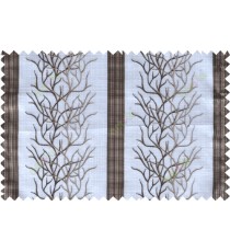 Chocolate brown white colour creepers with vertical stripes poly sheer curtain designs