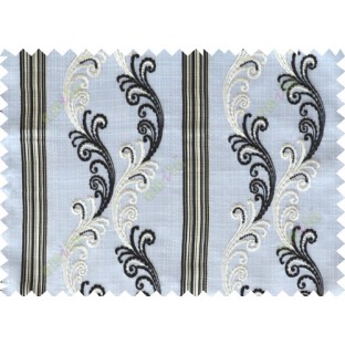 Black white beige traditional motif with vertical pencil stripes poly sheer curtain designs