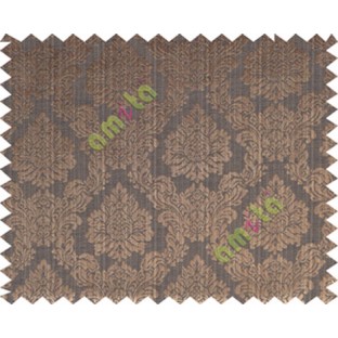 Copper brown black traditional damask design poly main curtain designs